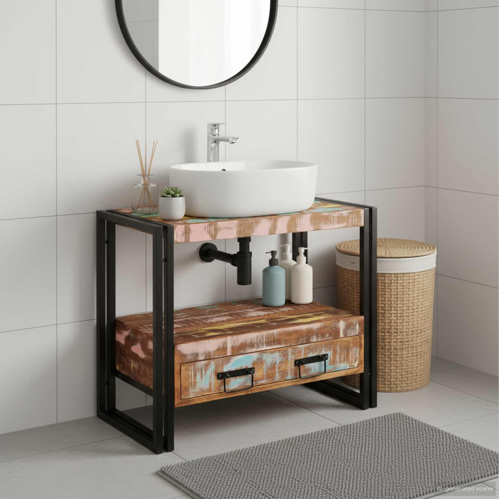 vidaXL Sminkskåp Flerfärgsdesign 71 x 33 x 58 cm Solid återvunnen trä