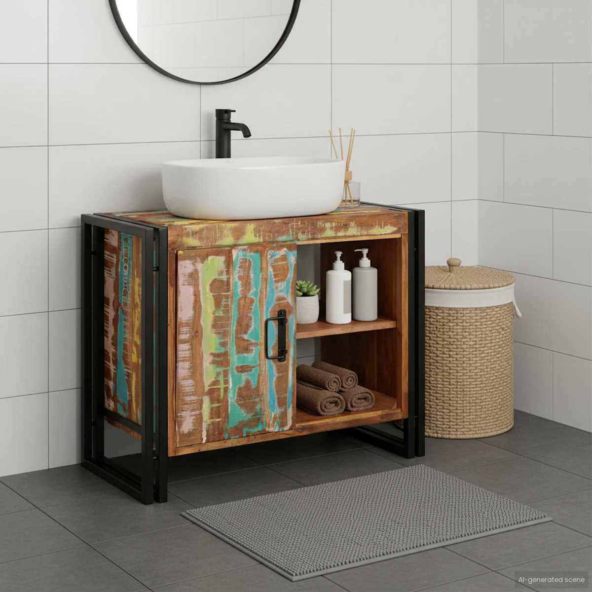 Vaskeskab med dør 71 x 33 x 58 cm Solid genbrugs træ