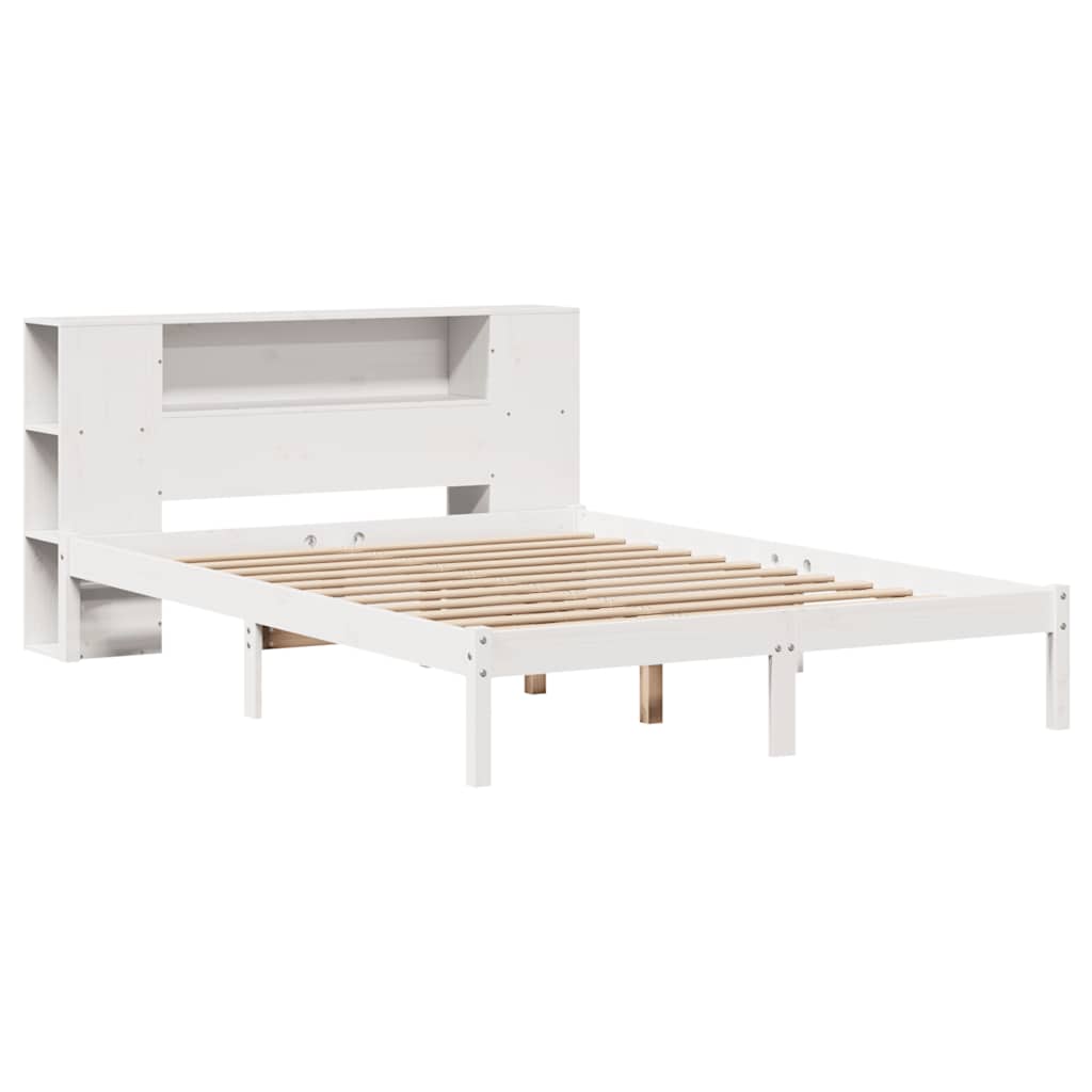 vidaXL Bed met boekenkast zonder matras grenenhout wit 120x200 cm afbeelding