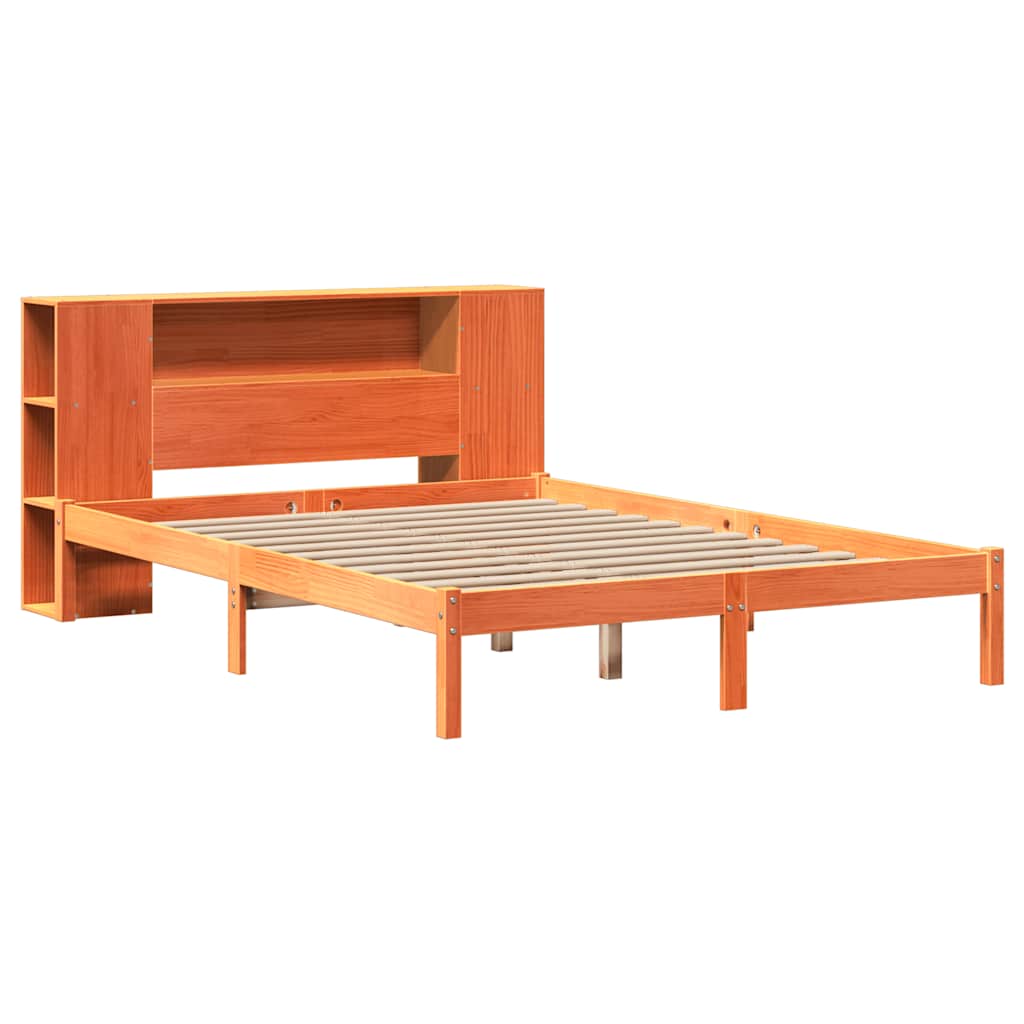 vidaXL Bed met boekenkast zonder matras grenenhout wasbruin 140x200 cm afbeelding