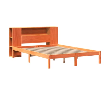 vidaXL Seng med bokhylle uten madrass voksbrun 160x200 cm heltre furu