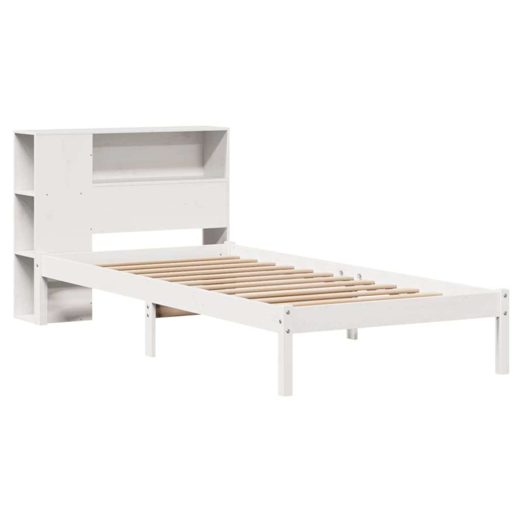 vidaXL Bed met boekenkast zonder matras grenenhout wit 90x200 cm afbeelding