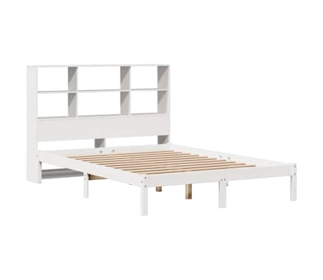 vidaXL Cama com estante sem colch&atilde;o 135x190 cm pinho maci&ccedil;o branco