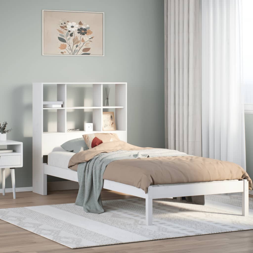 vidaXL Massivholzbett mit Regal ohne Matratze Weiß 90x200 cm Kiefer