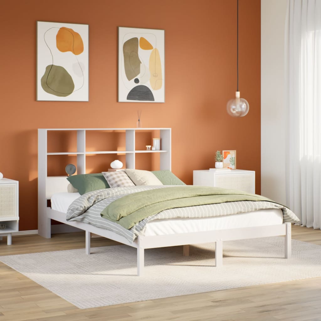 vidaXL seng med reol uden madras 160x200 cm massivt fyrretræ hvid