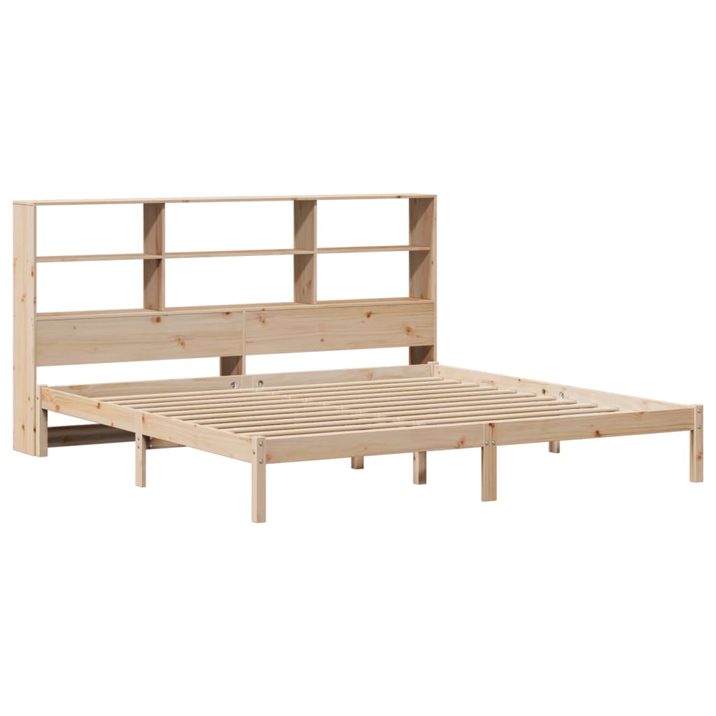 vidaXL Bed met boekenkast zonder matras massief grenenhout 200x200 cm afbeelding
