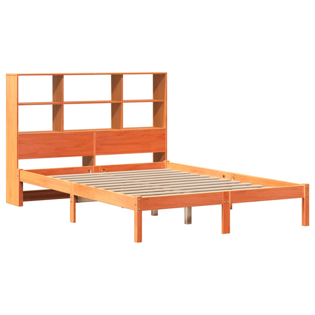 vidaXL Bed met boekenkast zonder matras grenenhout wasbruin 135x190 cm afbeelding
