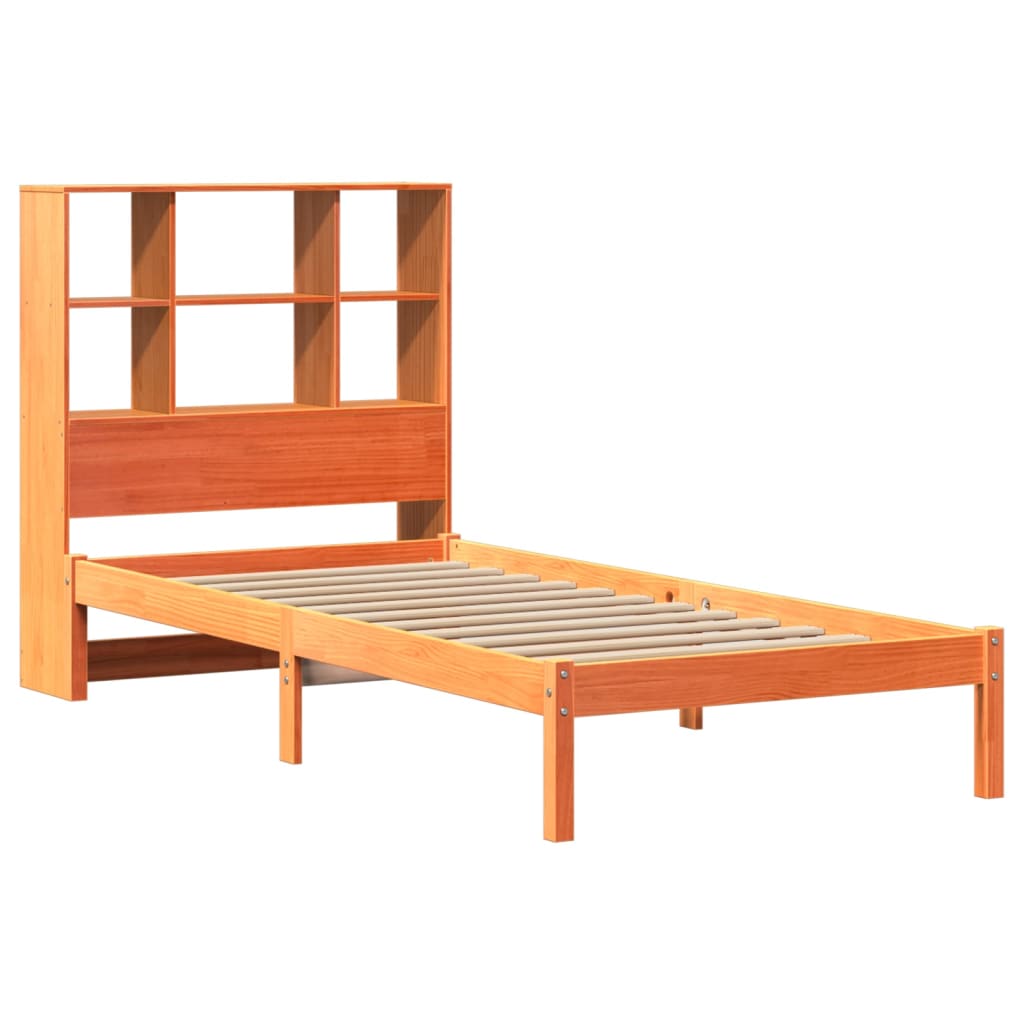 vidaXL bed met boekenkast zonder matras grenenhout wasbruin 90x200 cm afbeelding