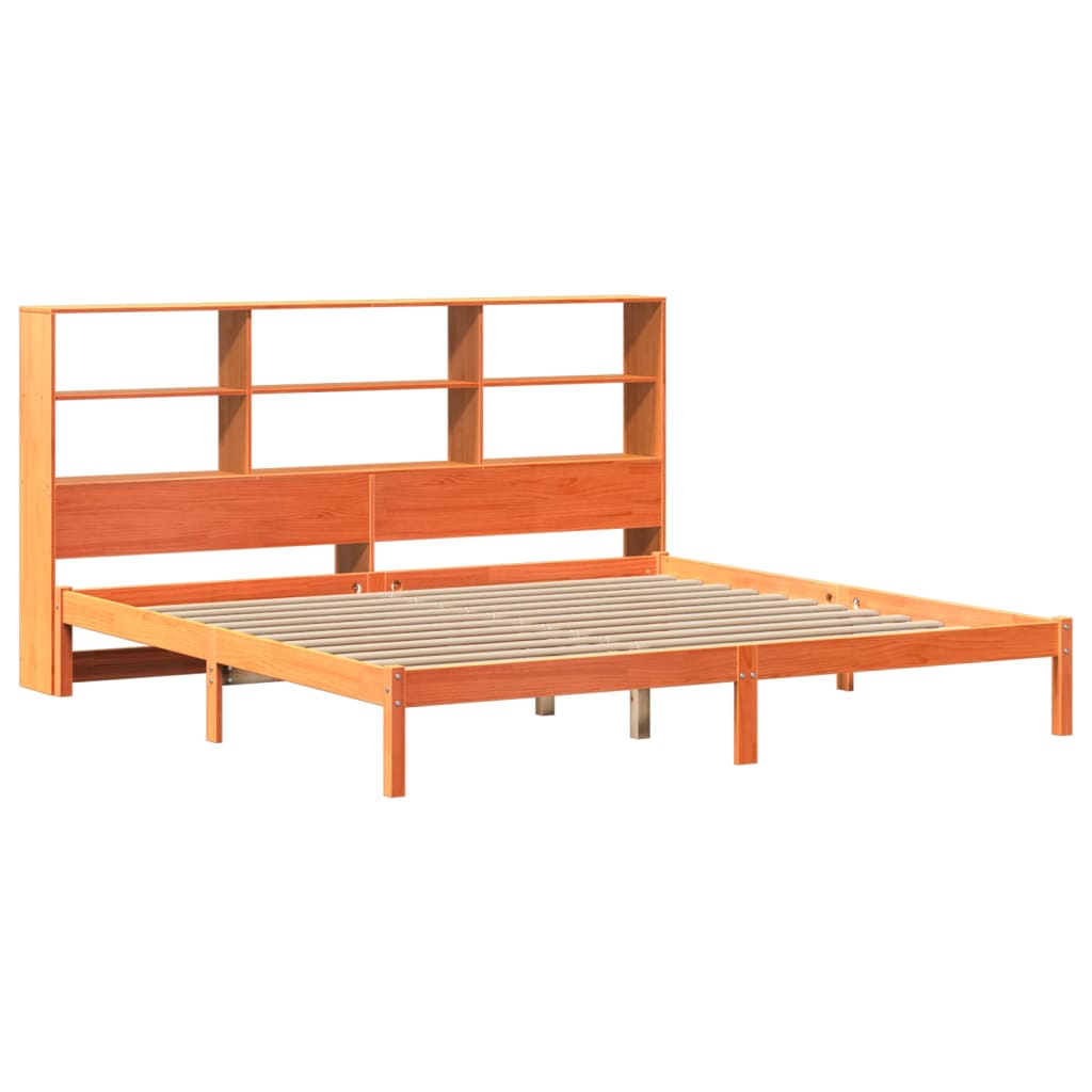 vidaXL Bed met boekenkast zonder matras grenenhout wasbruin 200x200 cm afbeelding