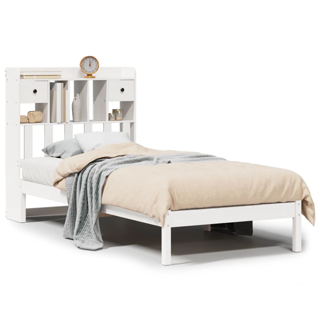 vidaXL Bed met boekenkast zonder matras grenenhout wit 75x190 cm, foto 3