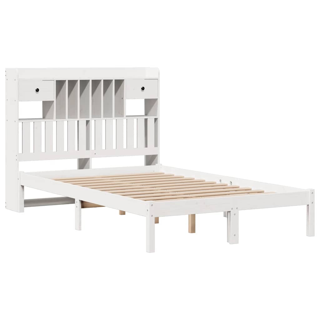 vidaXL Bed met boekenkast zonder matras grenenhout wit 135x190 cm afbeelding