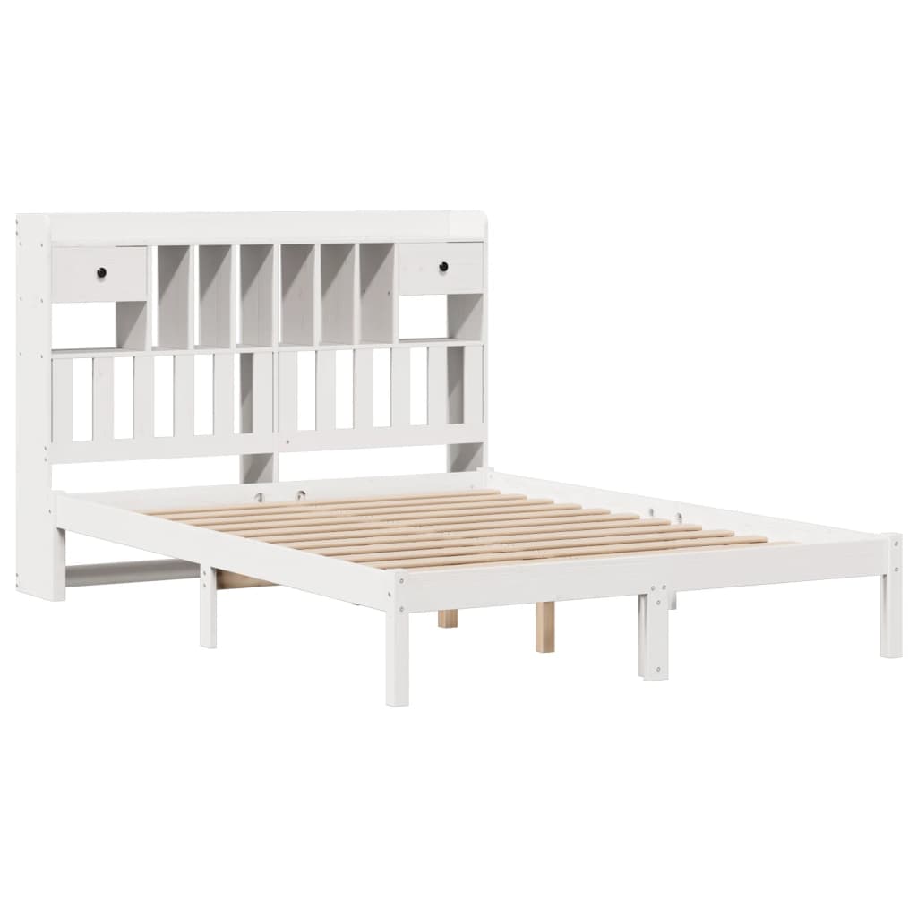 vidaXL Bed met boekenkast zonder matras grenenhout wit 150x200 cm afbeelding
