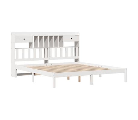 vidaXL Cama com estante sem colch&atilde;o 200x200 cm pinho maci&ccedil;o branco