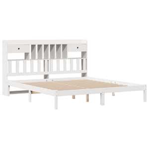 vidaXL Cama com estante sem colch&atilde;o 200x200 cm pinho maci&ccedil;o branco