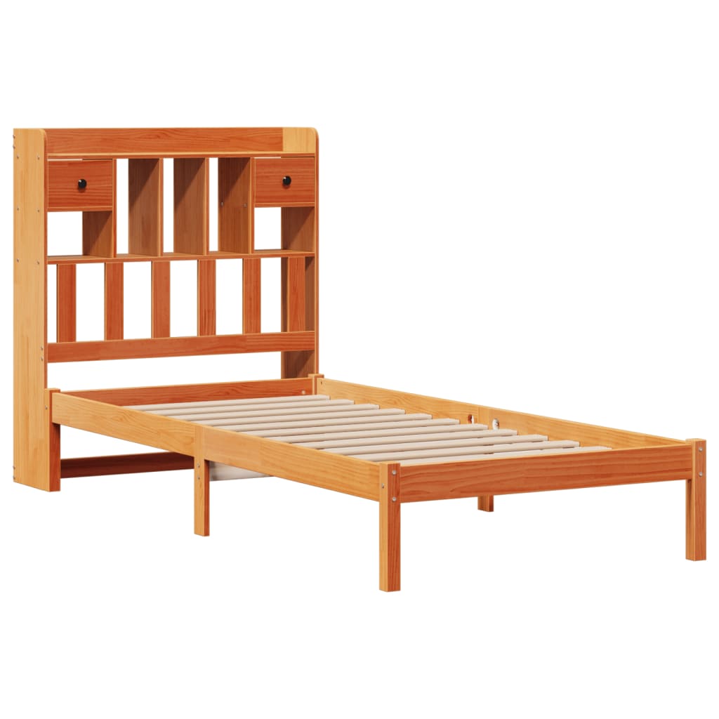 vidaXL Bed met boekenkast zonder matras grenenhout wasbruin 100x200 cm afbeelding