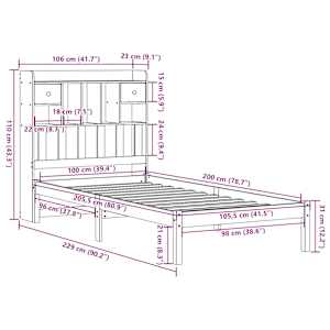 Postel s knihovnou bez matrace hnědá 100x200 cm masiv borovice - obrázek 11