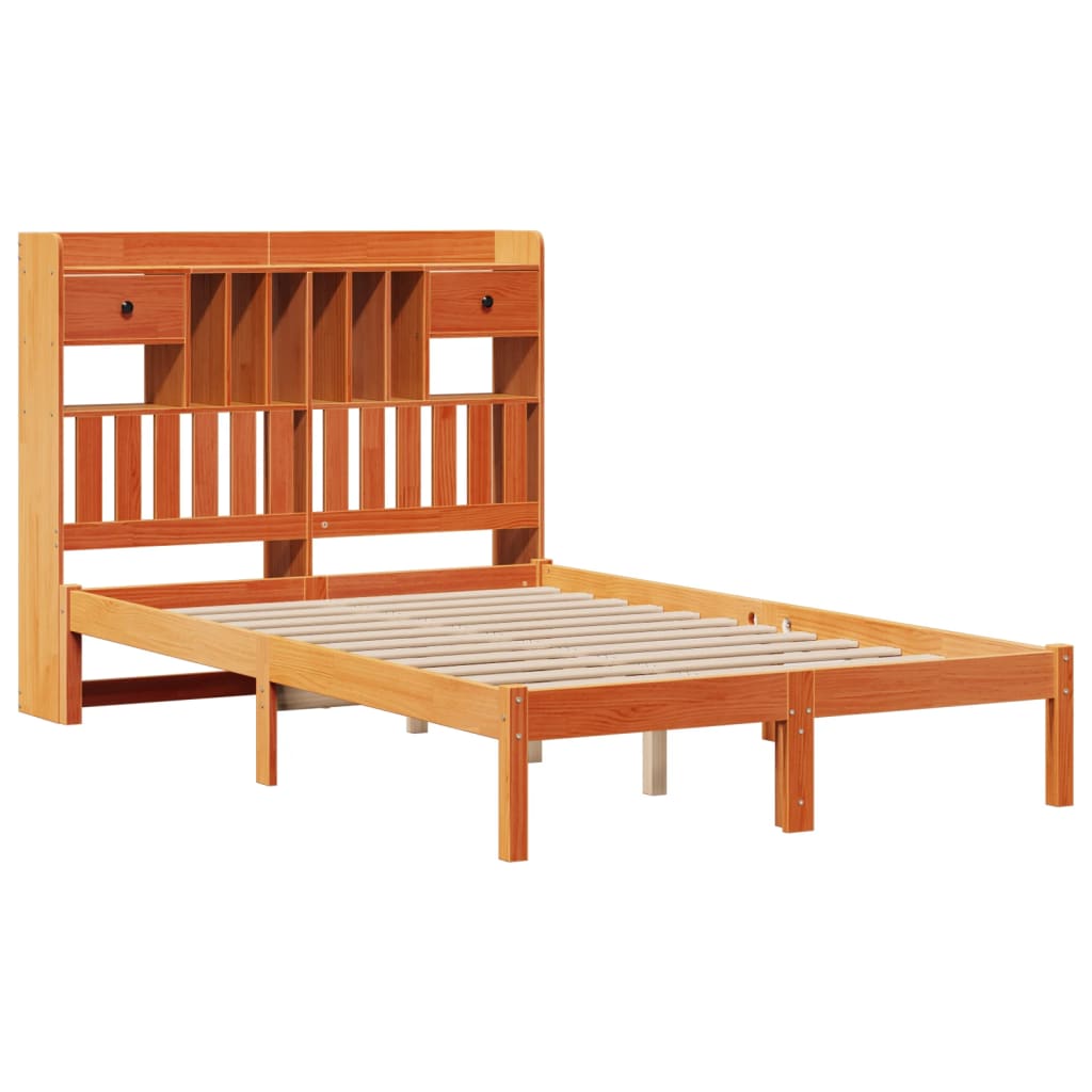 vidaXL Bed met boekenkast zonder matras grenenhout wasbruin 120x200 cm afbeelding