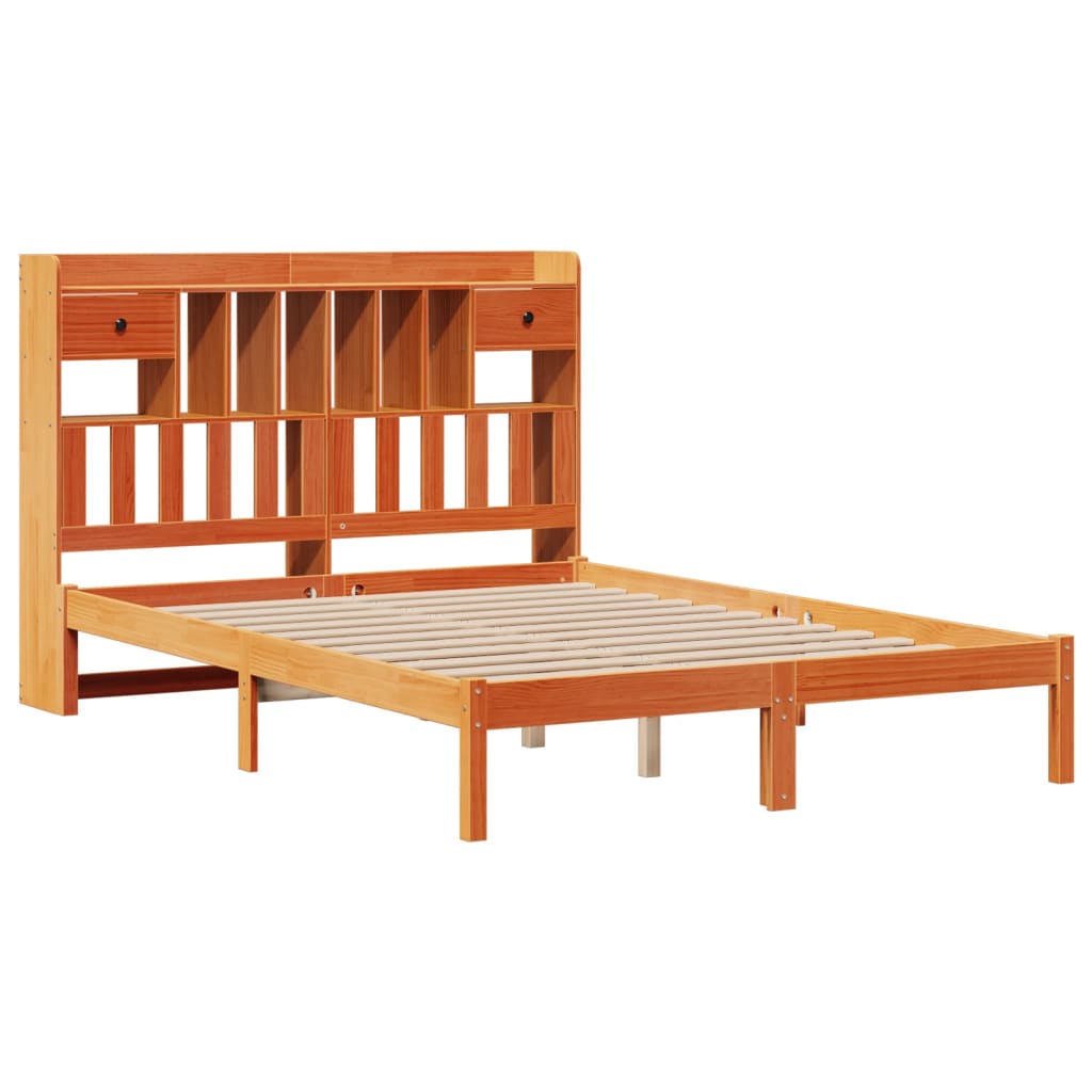 vidaXL Bed met boekenkast zonder matras grenenhout wasbruin 160x200 cm afbeelding