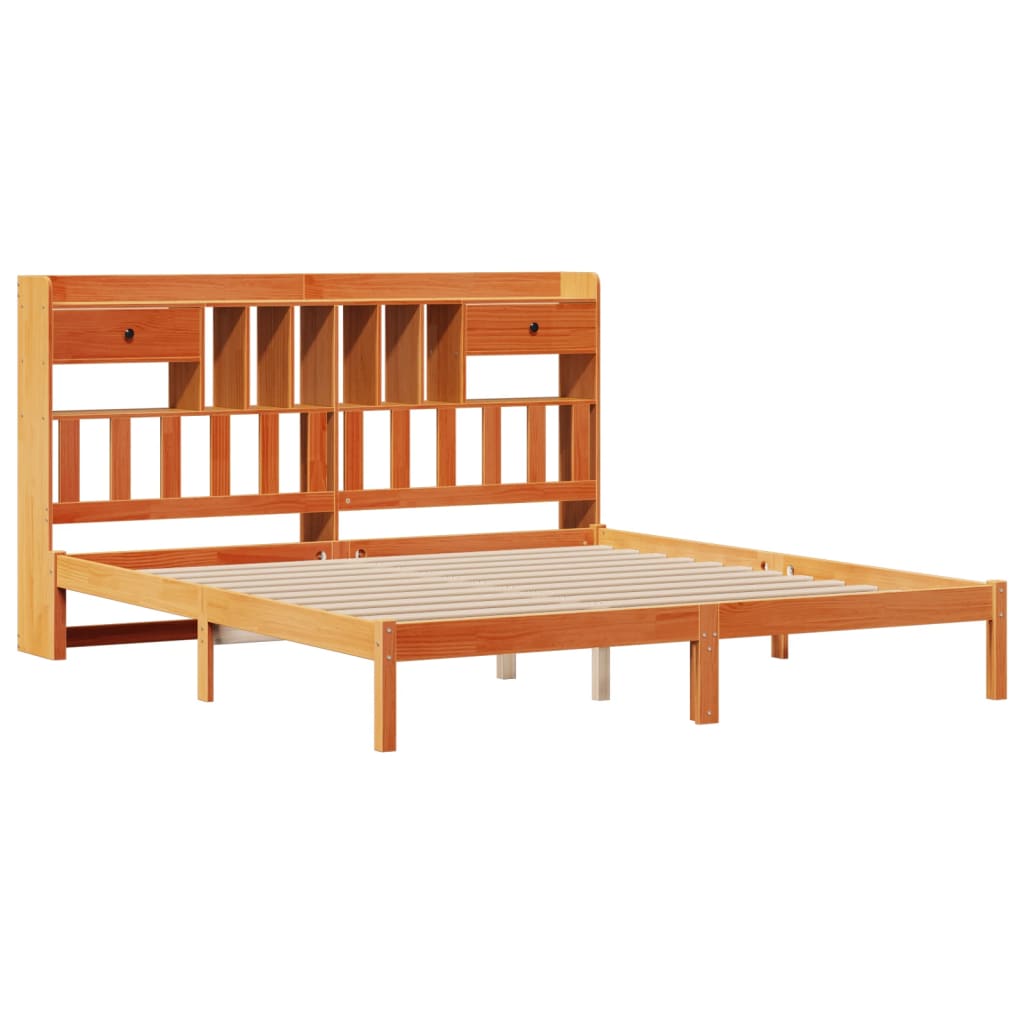 vidaXL Bed met boekenkast zonder matras grenenhout wasbruin 180x200 cm afbeelding