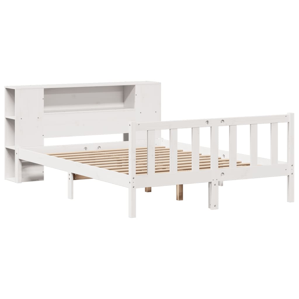 vidaXL Bed met boekenkast zonder matras grenenhout wit 120x190 cm afbeelding