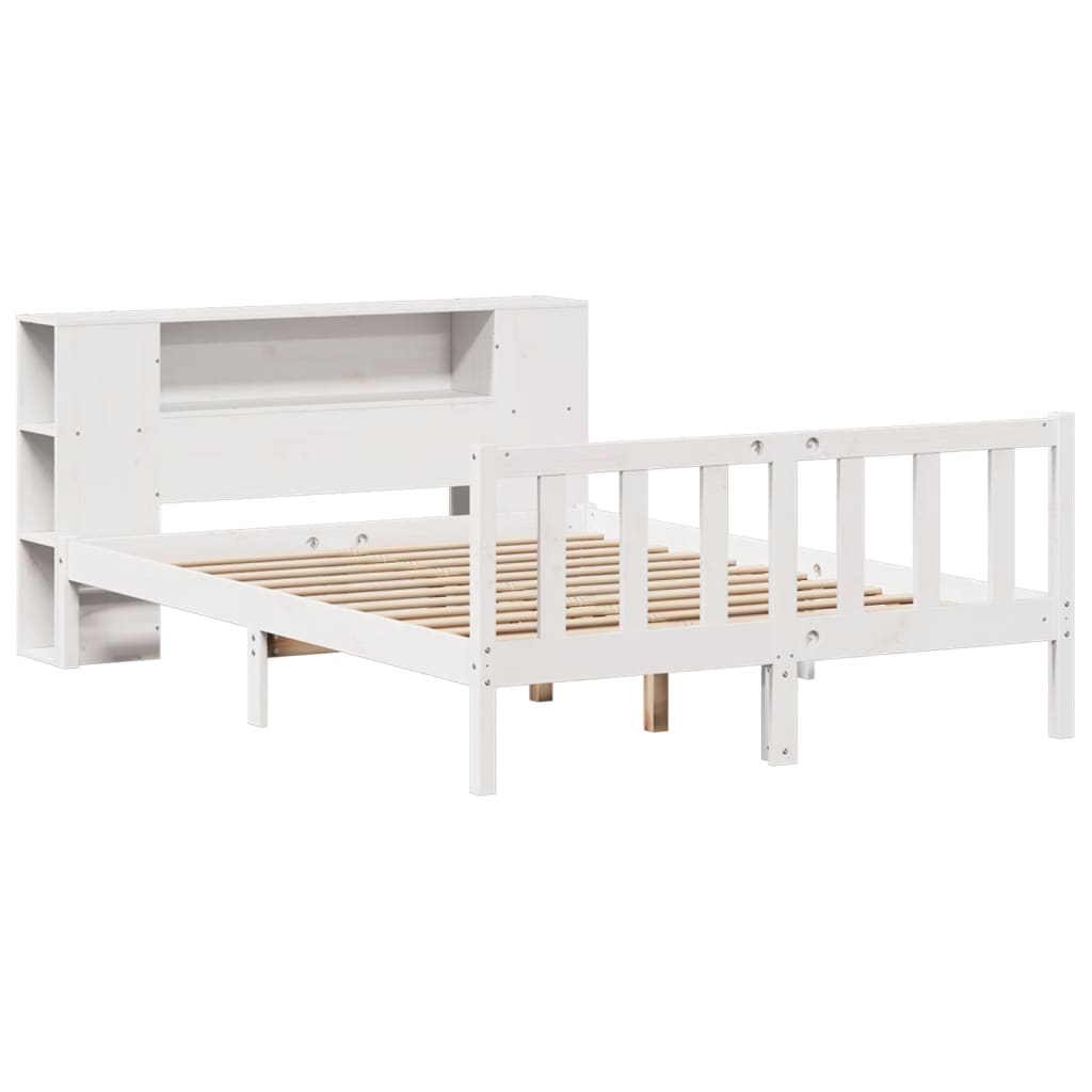 vidaXL Bed met boekenkast zonder matras grenenhout wit 140x200 cm afbeelding