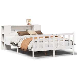 Postel s knihovnou bez matrace bílá 150x200 cm masivní borovice - obrázek 2