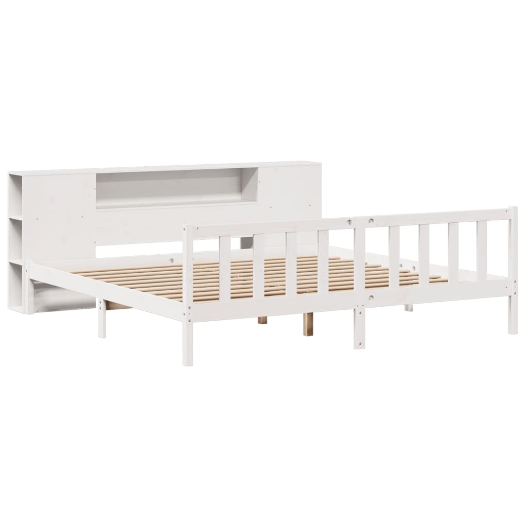 vidaXL Bed met boekenkast zonder matras grenenhout wit 200x200 cm afbeelding
