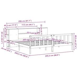 Postel s knihovnou bez matrace bílá 200x200 cm masivní borovice - obrázek 11
