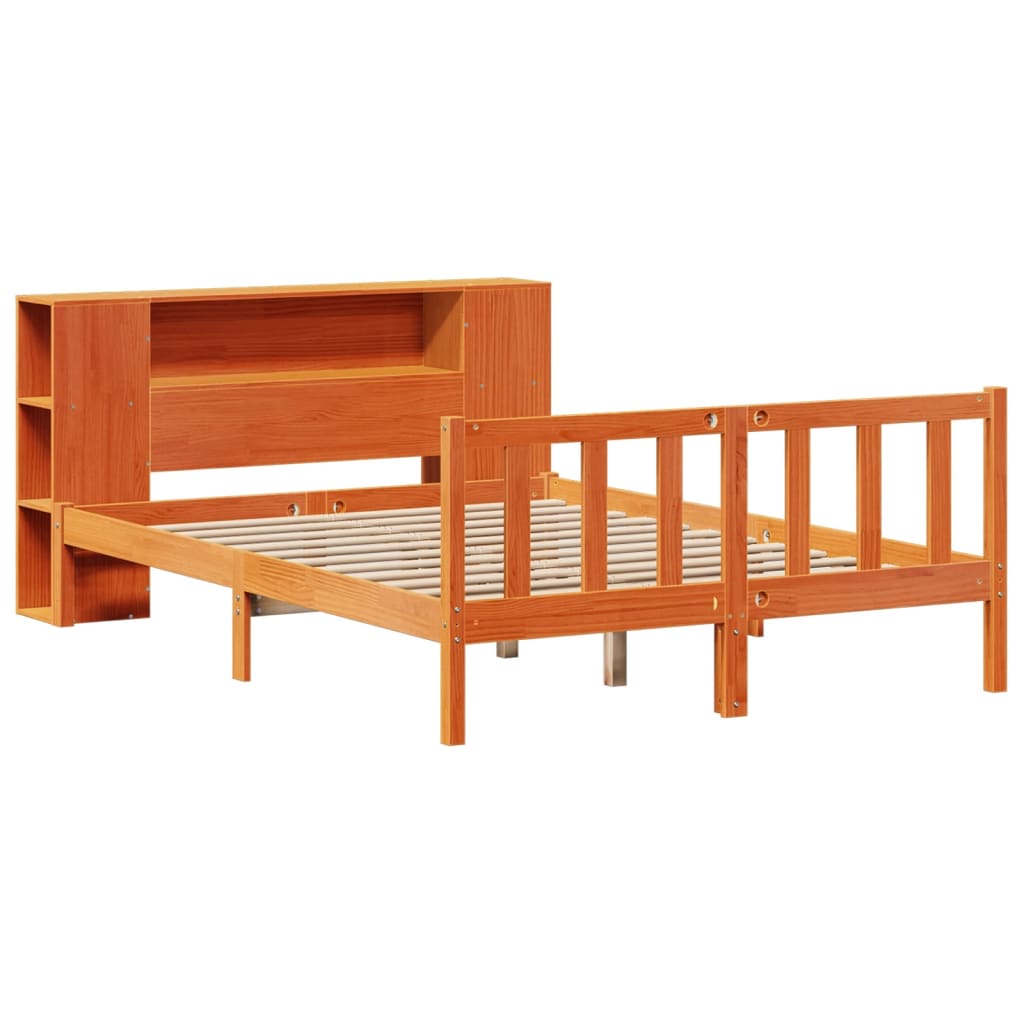 vidaXL Bed met boekenkast zonder matras grenenhout wasbruin 140x190 cm afbeelding