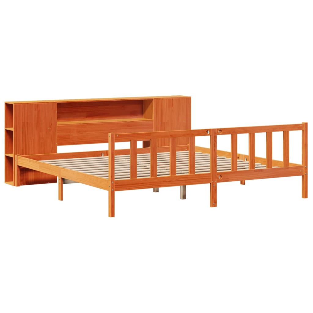 vidaXL Bed met boekenkast zonder matras grenenhout wasbruin 200x200 cm afbeelding
