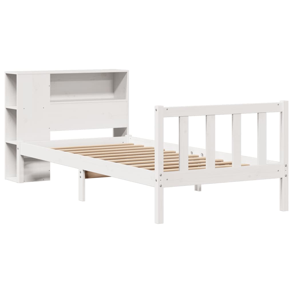 vidaXL Bed met boekenkast zonder matras grenenhout wit 100x200 cm afbeelding