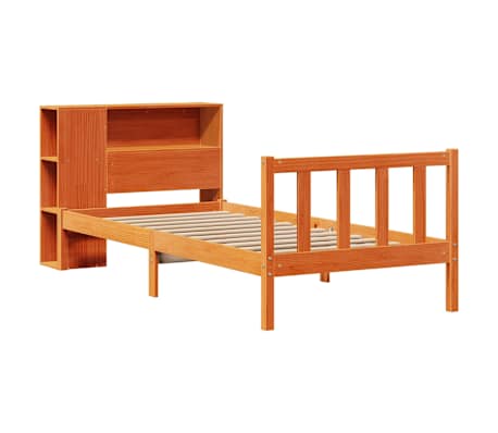 vidaXL Cama com estante sem colch&atilde;o 75x190cm pinho maci&ccedil;o castanho-mel