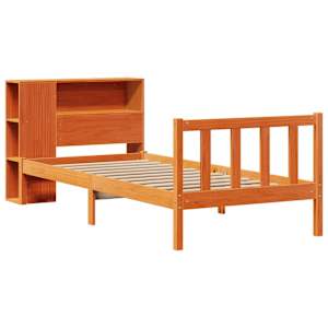 vidaXL Cama com estante sem colch&atilde;o 75x190cm pinho maci&ccedil;o castanho-mel