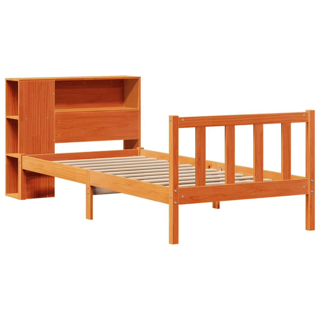 vidaXL bed met boekenkast zonder matras grenenhout wasbruin 90x200 cm afbeelding