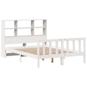 vidaXL Seng med bokhylle uten madrass hvit 140x200 cm heltre furu
