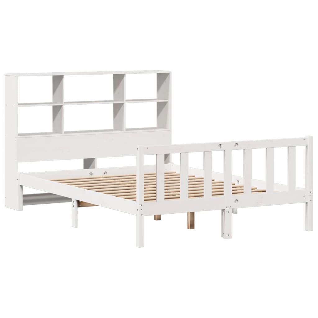 vidaXL Bed met boekenkast zonder matras grenenhout wit 150x200 cm afbeelding
