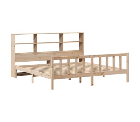 vidaXL t&ouml;m&ouml;r fenyőfa k&ouml;nyvespolcos &aacute;gy matrac n&eacute;lk&uuml;l 200 x 200 cm