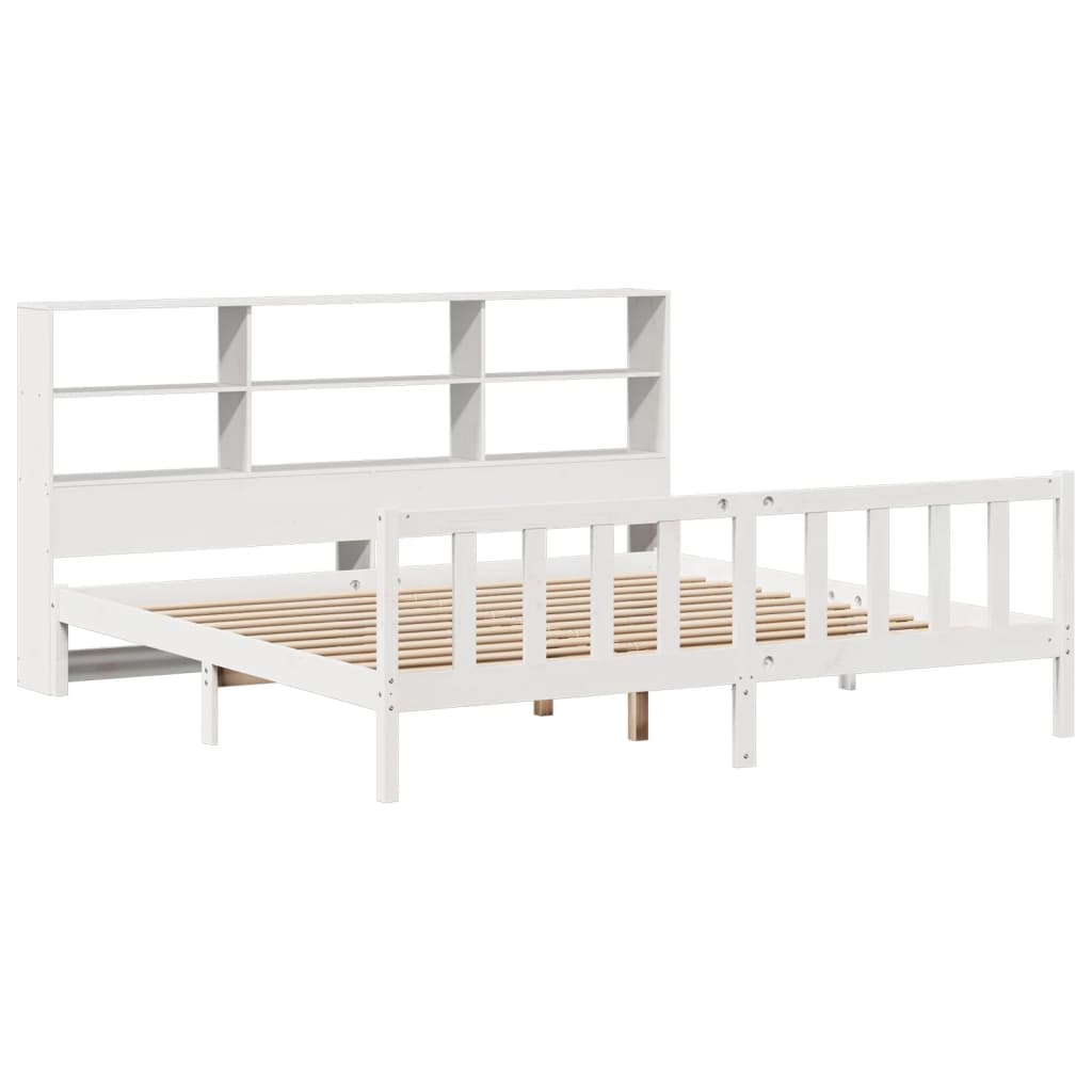 vidaXL Bed met boekenkast zonder matras grenenhout wit 200x200 cm afbeelding