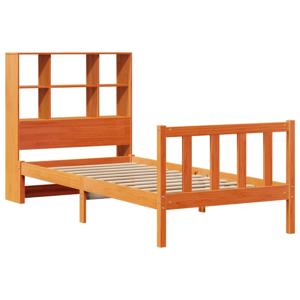 vidaXL Bed met boekenkast zonder matras grenenhout wasbruin 90x190 cm afbeelding