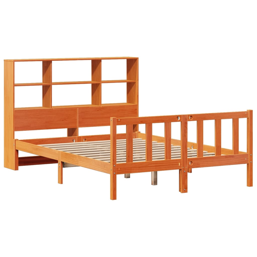 vidaXL Bed met boekenkast zonder matras grenenhout wasbruin 135x190 cm afbeelding