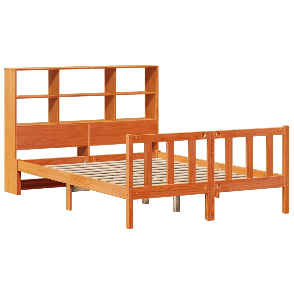 vidaXL Bed met boekenkast zonder matras grenenhout wasbruin 140x200 cm afbeelding