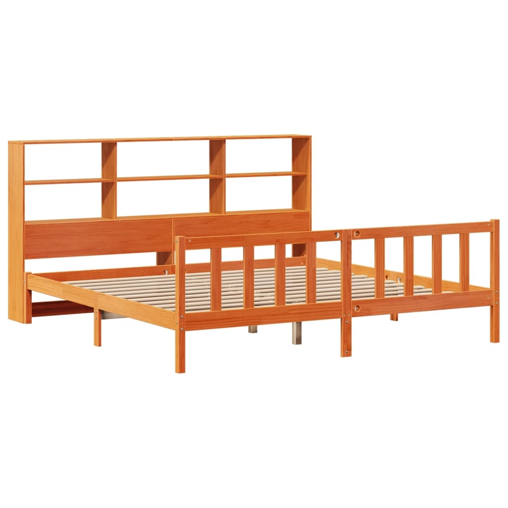 vidaXL Bed met boekenkast zonder matras grenenhout wasbruin 200x200 cm afbeelding