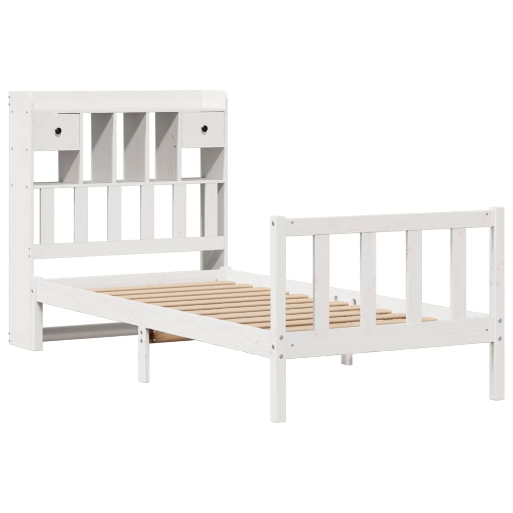vidaXL Bed met boekenkast zonder matras grenenhout wit 75x190 cm afbeelding