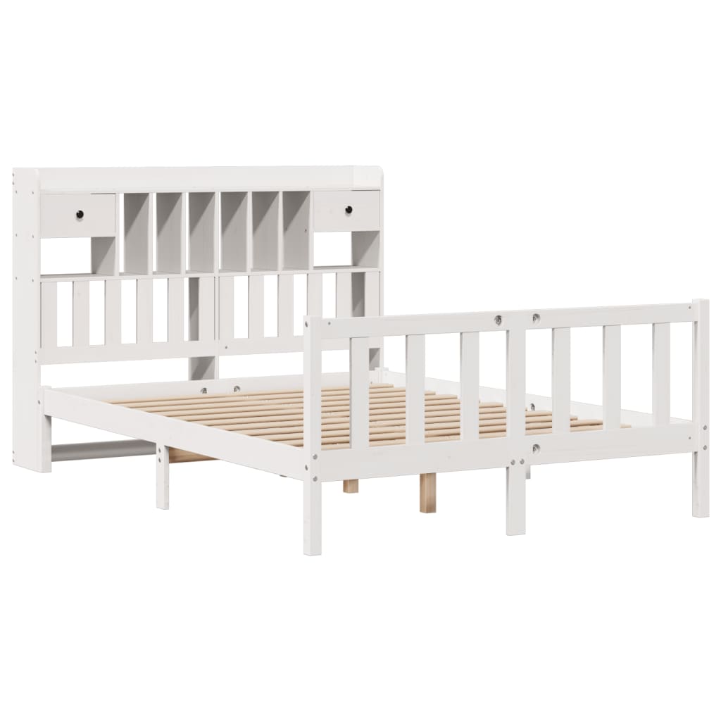 vidaXL Bed met boekenkast zonder matras grenenhout wit 140x190 cm afbeelding