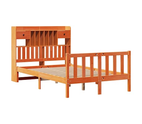 vidaXL Bookcase Bed without Mattress Wax Brown 120x190 cm Small Double Solid Wood Pine