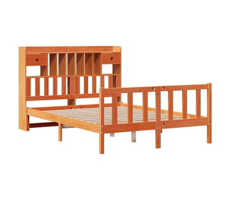 vidaXL Легло с етажерка за книги, без матрак, 140x190 см, бор масив