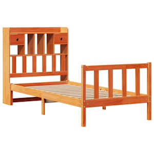 vidaXL Massivholzbett mit Regal ohne Matratze Wachsbraun 90x200 cm