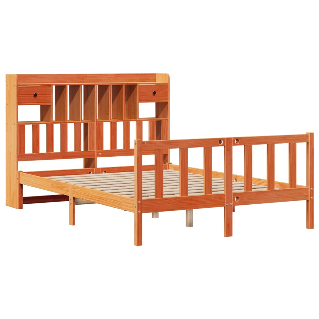 vidaXL Bed met boekenkast zonder matras grenenhout wasbruin 150x200 cm afbeelding