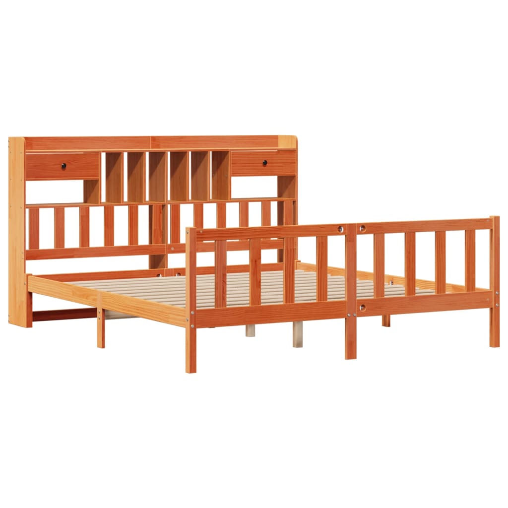 vidaXL Bed met boekenkast zonder matras grenenhout wasbruin 180x200 cm afbeelding