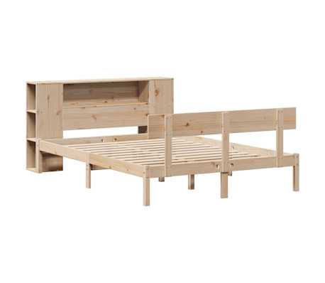 vidaXL Pat cu bibliotecă fără saltea, 135x190 cm, lemn masiv de pin